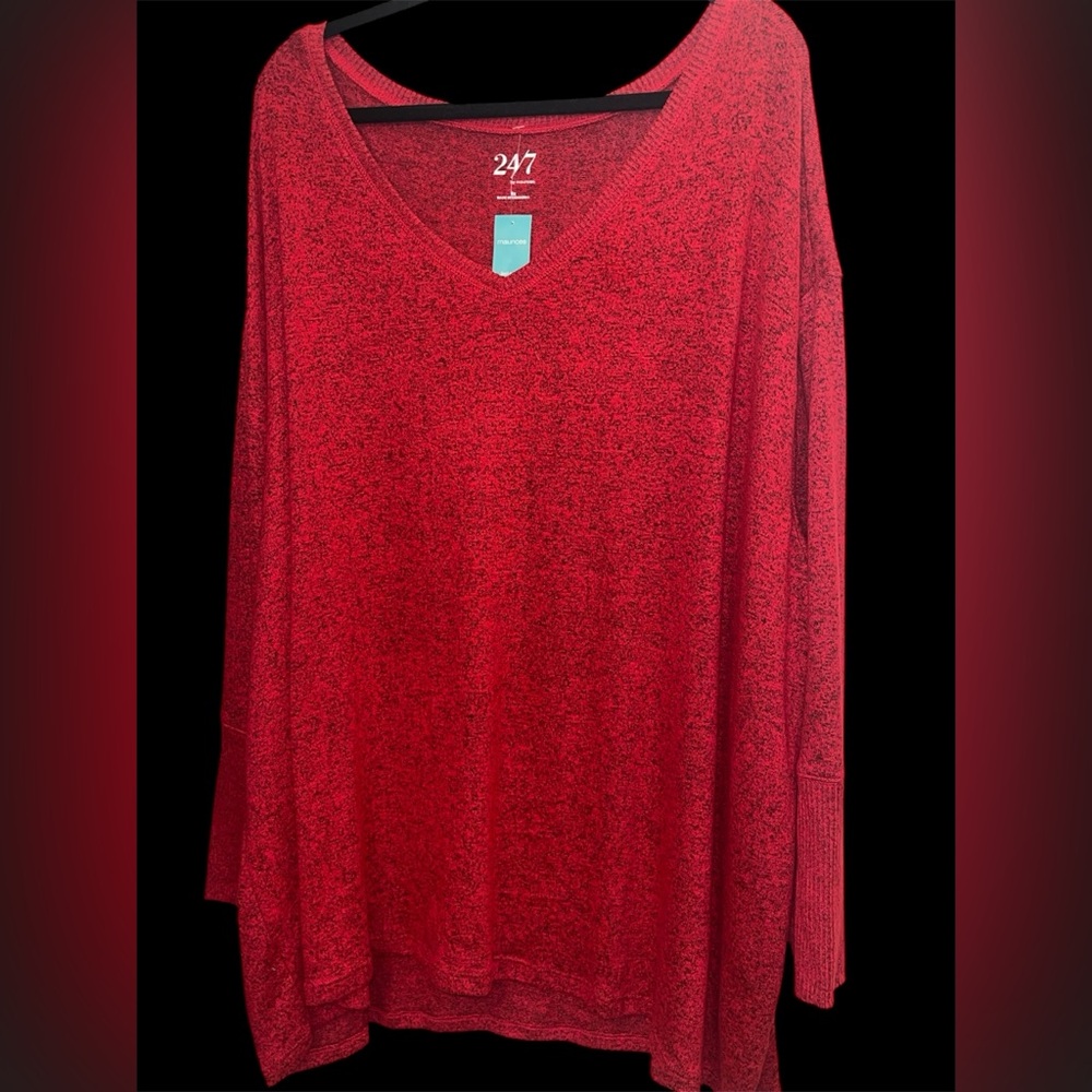 Maurice's 4X 24/7 Red V-Neck Lightweight Knit Pullover